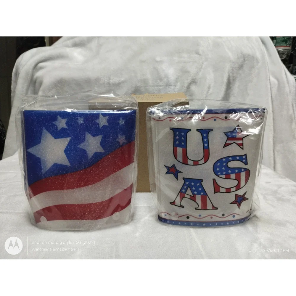 NOS Americana Patriotic LED‎ Tabletop Lantern Set of 2 USA Flag Glitter in Box